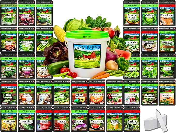 Personal Seed Vault - 38,000+ Survival Seeds, 36 Popular Varieties + Online Growing Guide by B&KM Farms