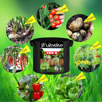 Plant Grow Bags - 5 Gallon 5 Packs Planter Pot, Thickest Aeration 300G Non-Woven Fabric, Reinforced Handles for Weatherproof Nursery Pot, Enhanced Double Seam