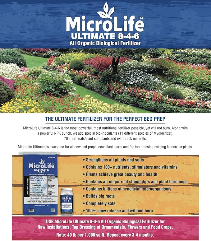MicroLife Ultimate (8-4-6) Professional Grade Granular Organic Fertilizer for All Vegetables, Flowers Trees and Bushes, 7 LBS