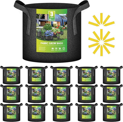 iPower 15-Pack 3 Gallon Thickened Grow Bags Nonwoven Fabric Pots Aeration Container with Strap Handles for Garden and Planting, Black