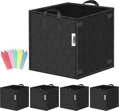 iPower 5 Pack 10 Gallon Square Grow Bags Thick Fabric Planting Pots with Handles for Indoor and Outdoor Garden, Black
