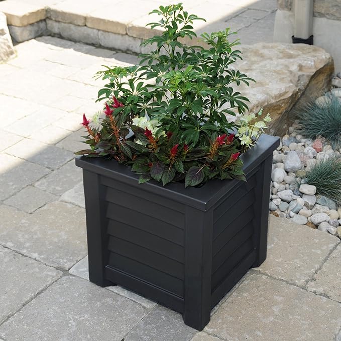Mayne 5866-B Lakeland Square Patio Planter, 16x16, Black