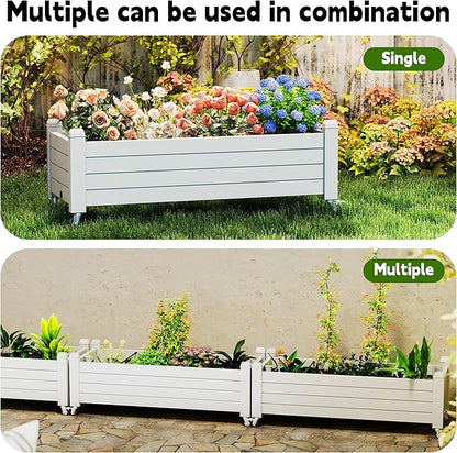 EasyUp Horticulture Garden Planter Box, Divisible Resin Planter Box for Backyard, Patio, Balcony, with 4 Legs and 4 Swivel Lockable Wheels(Ashen,43.31 * 17.72 * 17.56)