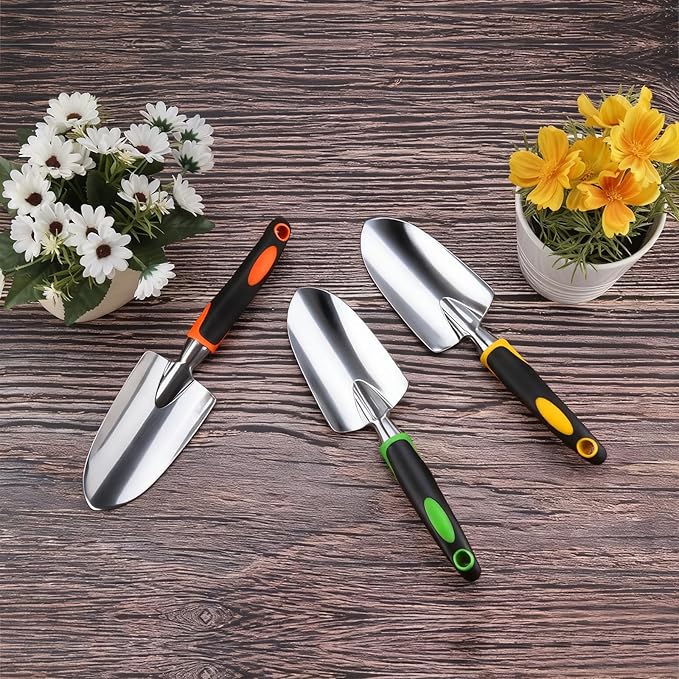Garden Shovel Hand Trowel Cast-Aluminum Heavy Duty Mini Shovel Garden Tools Soft TPR Non-Slip Handle Potting Tools for Planting, Transplanting, Weeding, Digging Soil (12 Pack)