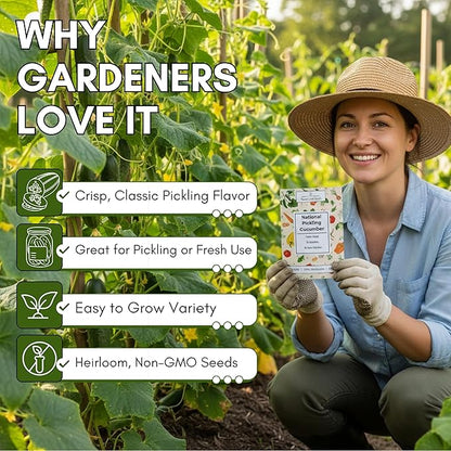 National Pickling Cucumber Seeds for Planting – Heirloom, Non-GMO Pickling Cucumber Seeds for Home Gardens, Crisp Cucumbers for Pickling & Fresh Use, Outdoor Growing | Woods Creek Seeds