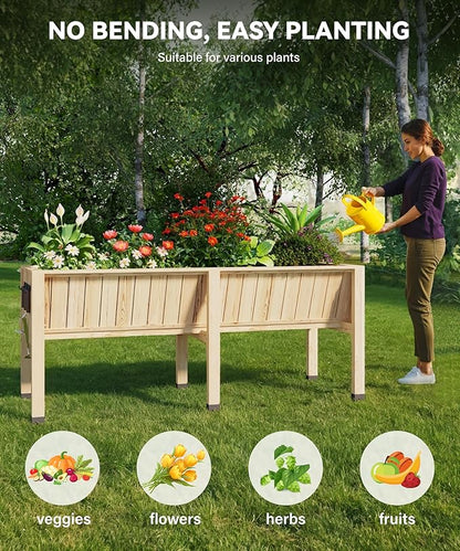GarveeHome Hooks for 6X2X2.5 ft Raised Garden Bed, Wooden Raised Planter Box Outdoor for Growing Vegetables and Herbs, Depth 13.7 Inch，Planter Raised Beds-Natural