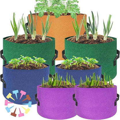 HAOWIN 400G Thickest 7-Pack Colorful Plant Grow Bags, Fabric Pots 10 Gallon 7 Gallon 5 Gallon 3 Gallon Variety Size Pack, Plant Labels Included Potato Growing Bags