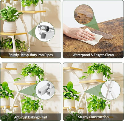 Plant Stand Indoor with Grow Lights - 6 Tiered Plant Shelf Indoor, 36" Corner Plant Stands for Indoor Plants Multiple, Metal Curved Flower Holder Display Rack for Patio, Balcony, Home Decor, White