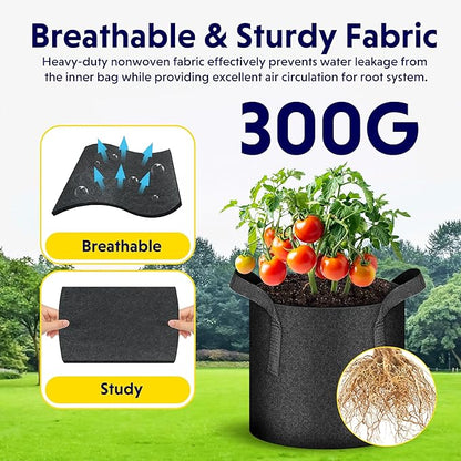 iPower 5-Pack 1 Gallon Grow Bags Heavy Duty Thickened Aeration Nonwoven Fabric Pots with Nylon Handles and 5 Labels for Planting Vegetables, Fruits, Flowers, Black