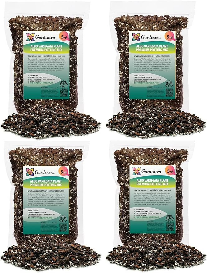 GARDENERA Albo Variegata Soil Blend - Trusted by Gardening Experts for Vibrant and Healthy Plants - 20 Quart (4 Bags of 5 Quart)