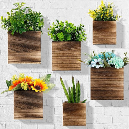 6 Pack Rustic Wood Wall Planters Hanging Wall Planters Pocket Vases Hanging Decor Vase for Plants Dried Flowers Faux Greenery Plants Indoor Living Room Bedroom Farmhouse Home Decor (3 Sizes)
