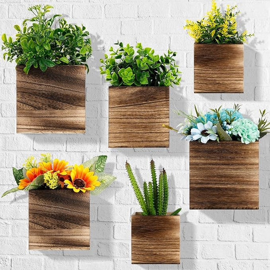 6 Pack Rustic Wood Wall Planters Hanging Wall Planters Pocket Vases Hanging Decor Vase for Plants Dried Flowers Faux Greenery Plants Indoor Living Room Bedroom Farmhouse Home Decor (3 Sizes)