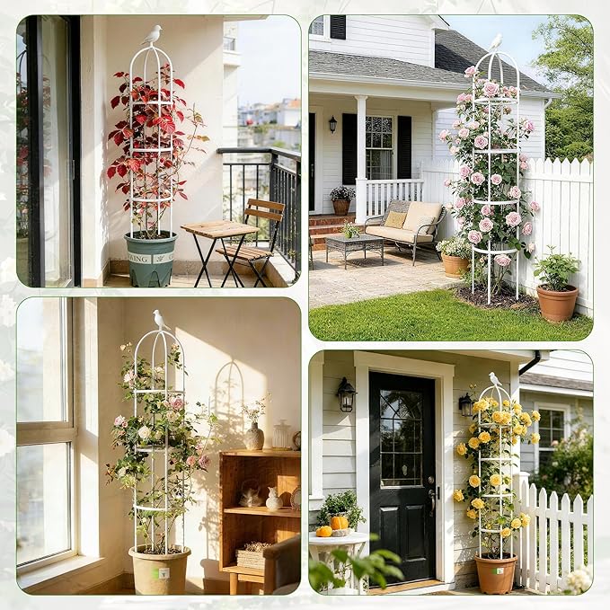 2 Pack Trellis for Climbing Planting Outdoor, 6ft Plant Trellis-Rustproof Metal Pipe with Heavy Duty Plastic Coated, Potted Plant Support for Clematis Vine Jasmine Support (White, 2 Pack)