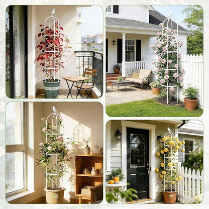 2 Pack Trellis for Climbing Planting Outdoor, 6ft Plant Trellis-Rustproof Metal Pipe with Heavy Duty Plastic Coated, Potted Plant Support for Clematis Vine Jasmine Support (White, 2 Pack)
