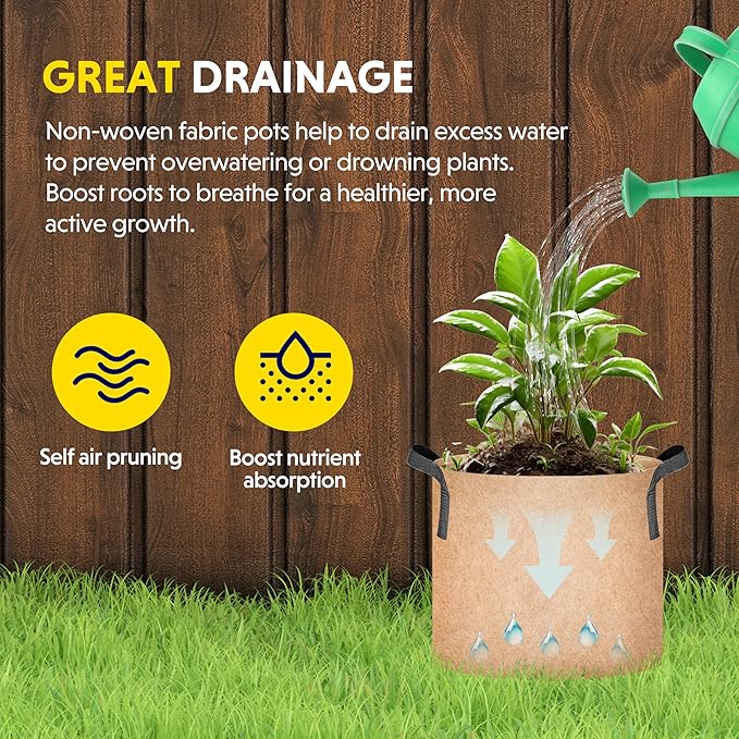 iPower Grow Bag 15 Gallon 6-Pack Heavy Duty Plant Pots, 300g Thick Nonwoven Fabric Containers Aeration with Nylon Handles, for Planting Vegetables, Fruits, Flowers, Tan 2024 Version