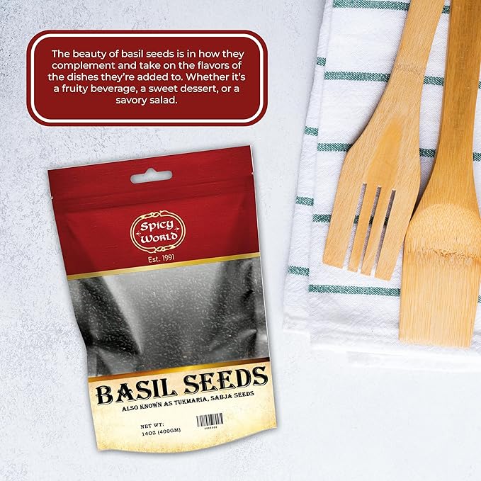 Spicy World Basil Seeds 14 Ounce Bag - Tukmaria, Sabja Seeds - Used in Falooda & Ayurveda