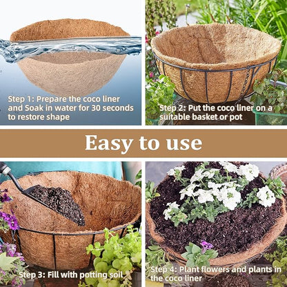 Legigo 4 Pack 18 Inch Hanging Basket Coco Liners Replacement, 100% Natural Round Coconut Coco Fiber Planter Basket Liners for Hanging Basket Flowers/Vegetables