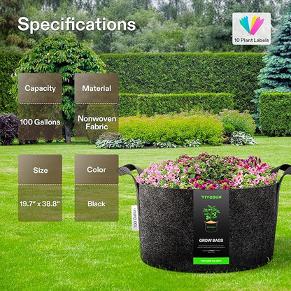 VIVOSUN 1 Pack 100 Gallon Grow Bag, Fabric Pot with Handles for Vegtables and Plants