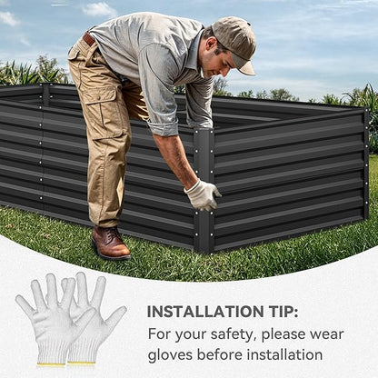 DWVO 8 x 4 x 2 FT Raised Garden Bed Kit, Outdoor Galvanized Flower Bed with Safety Rubber and Gloves, Large Metal Planter Box for Vegetables, Flowers, Herbs, Fruits, Black