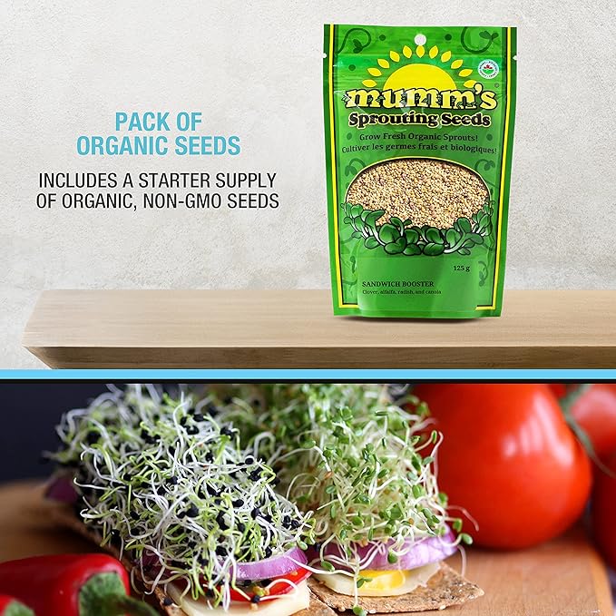 Masontops Mason Jar Bean Sprouting Jar Starter Set - Easy DIY Bean Sprout Kit with Organic Seeds, Sprouting Lids, Complete Bean Sprouts Grow Kit