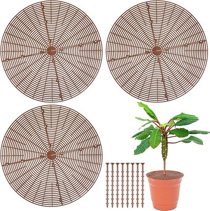 Sawysine 3 Pcs Plant Pot Cover Plant Protector from Animal Flower Pot Grid with Center Cutout Flower Cover Soil Protectors(Coffee,20.5 in)
