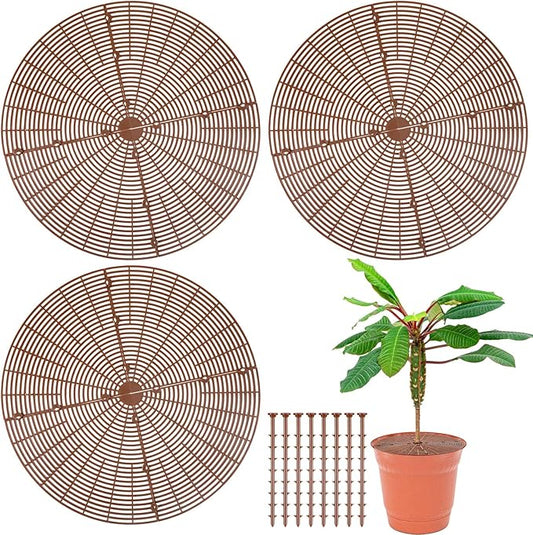 Sawysine 3 Pcs Plant Pot Cover Plant Protector from Animal Flower Pot Grid with Center Cutout Flower Cover Soil Protectors(Coffee,20.5 in)