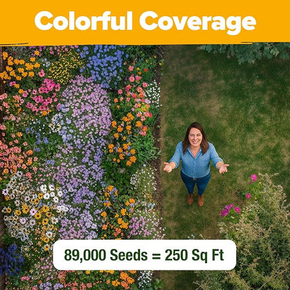 HOME GROWN Premium Wildflower Seeds 89,000+ Count - 23 Non-GMO Native Varieties for Bees, Butterflies & Birds - Perennial Wildflower Seed Mix Bulk 2oz - for Full Sun & Shade Gardens