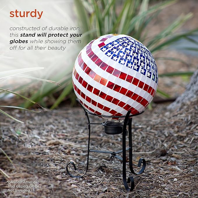 Alpine Corporation 10 Inch Tall Metal Stand fits one 8 Inch or 10 Inch Gazing Globe, Black
