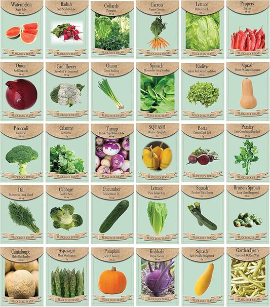 30 Assorted Packages of Vegetable Seeds, 15+ Varieties, All Seeds are Heirloom, 100% Non-GE
