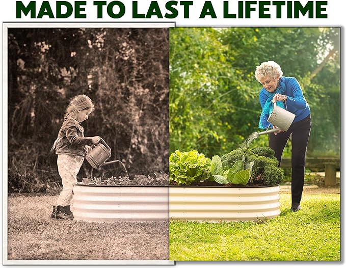 Plant & Plot Galvanized Raised Garden Beds Outdoor // 8×4×1 ft Planter Raised Beds for Gardening, Vegetables, Flowers // Large Metal Garden Box // Patented Tool-Free Design (White)