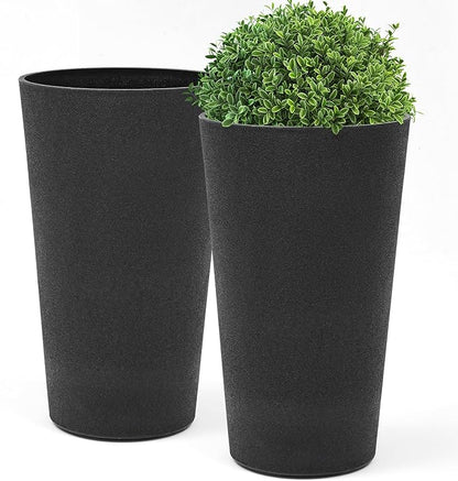 24" Tall Planters Set of 2, High-Density Resin Charcoal Outdoor Pots for Plants, Versatile Indoor/Outdoor Flower Pots w/Drainage Hole for Patio, Garden, Porch & Living Room Decor, Ideal Gift