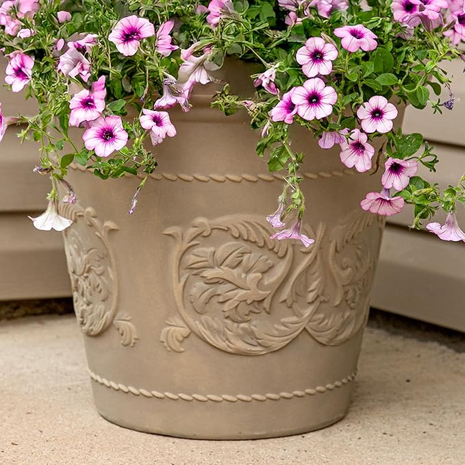 Sunnydaze 19.5-Inch Arabella Large Plastic Pot for Plants - Outdoor Double-Walled Polyresin Large Plastic Planter with Drillable Drainage Holes - Beige - 4-Pack