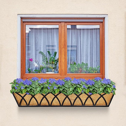 30 Inch Window Deck with Coco Liner Set of 2, 30" Window Boxes Horse Trough with Coconut Coir Liner,Metal Hanging Flower Planter Window Basket Deck Railing Planter Boxes for Outdoor Indoor Lawn