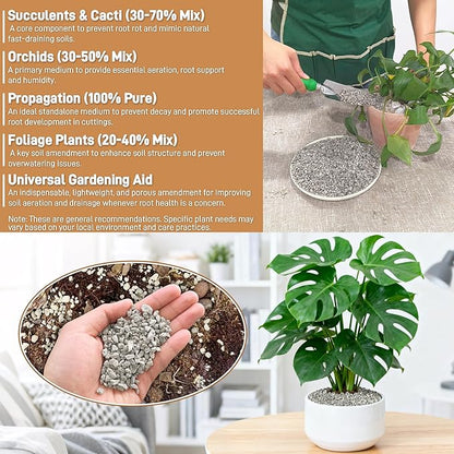 Horticultural Pumice for Plants, 8 Quarts Bag （14.4 IB） Natural Soil Amendment, 1/4" Particle Size for Succulent, Cactus, Bonsai Tree, Orchid Potting Mix