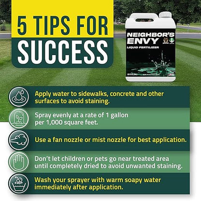 PetraMax Neighbor’s Envy Grass Fertilizer for Lawn & Garden, 2 Gallon Covers up to 32,000 sq.ft. 7-in-1 Liquid Lawn Fertilizer Concentrate for Deep Green Turf - Includes Nitrogen/Iron/Humic/Sea Kelp