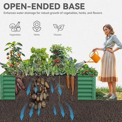 YITAHOME 6x3x2 ft 2pcs Galvanized Raised Garden Bed Kit, Large Metal Planter Box with Gloves & Support Rod, Outdoor Flower Bed for Plants Vegetables, Green