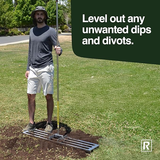 Rocklin™ Lawn Leveling Rake |Stainless Steel Surface Leveling Tool | Level Soil or Dirt Ground Surfaces Easily | 48” x 10” Ground Plate | 78” Extra Long Handle