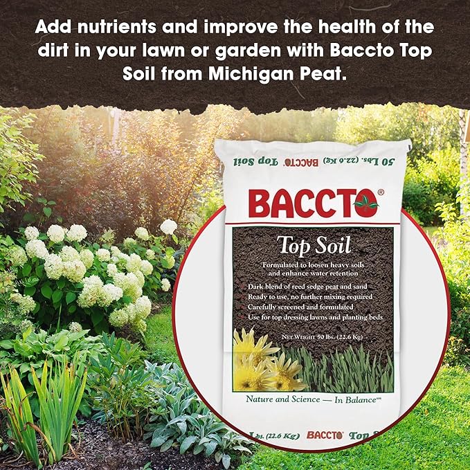 Michigan Peat 1550P Baccto Topsoil for Lawns, Gardens, and Raised Planting Beds with Reed Sedge, Peat, and Sand Mix, 50 Pounds (10 Pack)