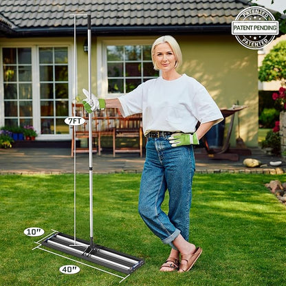 Updated Lawn Leveling Rake with Aluminum Roller, Stainless Steel 40"x10" Levelawn Tool , Heavy-Duty Lawn Leveler with 80" Extended Handle, Yard Leveling Rake Suit for Garden, Golf Lawn, Farm