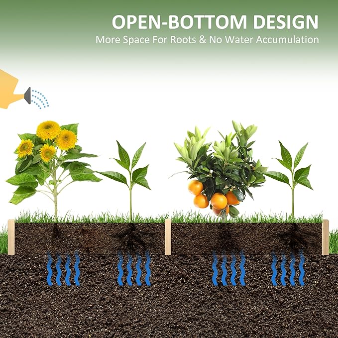 Outsunny 8x2ft Wooden Raised Garden Bed Kit, Outdoor Elevated Planter Box, Self Draining Bottom and Liner, Patio to Grow Vegetables, Herbs, and Flowers, Natural