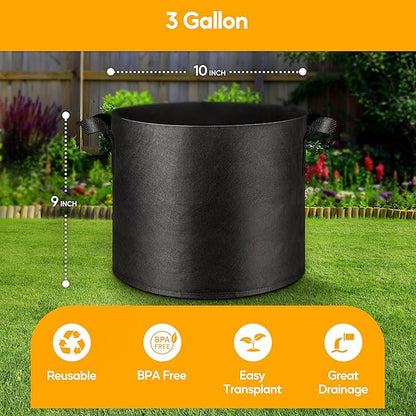 Simple Deluxe Grow Bags 3 Gallon 5 Pack Planter Pots with Handles, Thickened Nonwoven Fabric Aeration Cloth Bag, Heavy Duty Gardening for Tomoato, Potato, Vegetable, Herbs and Flowers, Black