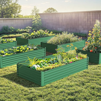 DWVO 8 x 4 x 1.5 FT Raised Garden Bed Kit, Outdoor Galvanized Flower Bed with Safety Rubber and Gloves, Large Metal Planter Box for Vegetables, Flowers, Herbs, Fruits, Green