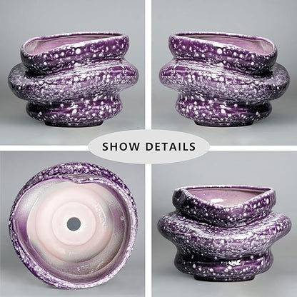 Ceramic Pots for Plants - 10.6 Inch Ceramic Plant Pots Indoor with Drainage Hole, Unique Planters for Indoor Outdoor Plants, Decorative Planter, Garden Room Decor, Housewarming Gifts, Purple