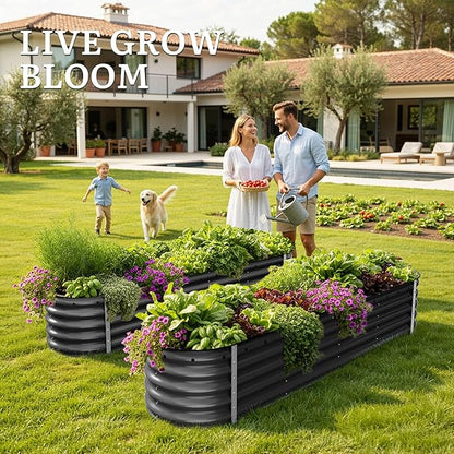 YITAHOME 17" Tall 9 in 1 Raised Garden Bed Kit,96x24 in Large Galvanized Metal Planter Box with Gloves & Safety Rubber, Outdoor Flower Bed for Plants Vegetables Flowers, Black