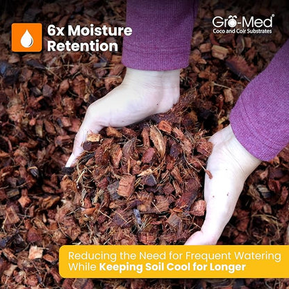 Gro-Med Coco Husk Chips for Plants (10lb) Compressed Coconut Chips Expands Upto 16 Gallon Coco Coir Mulch for Gardening,Potting & Garden Soil -Orchid Bark Alternative,OMRI Listed,Low EC & pH Balanced
