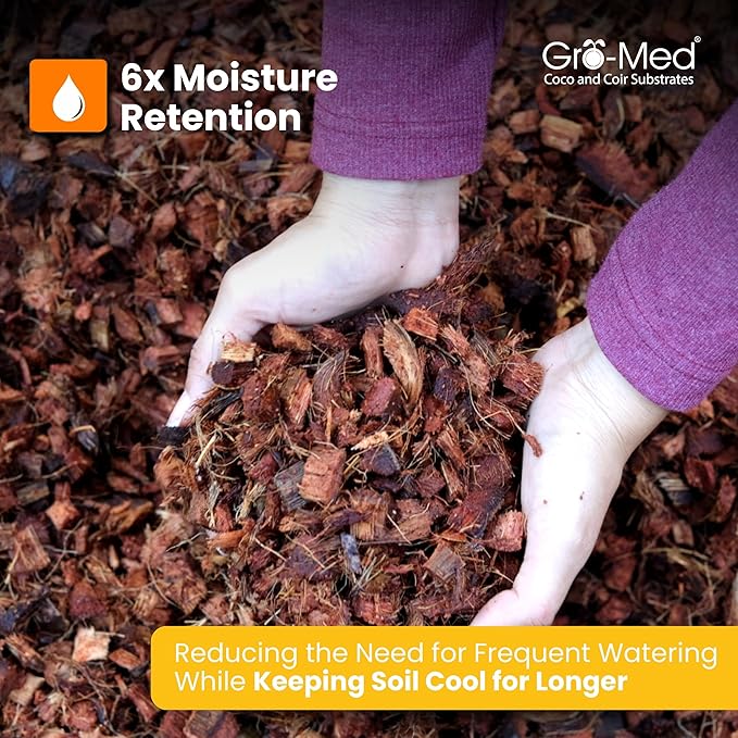 Gro-Med Coco Chips for Plants (500g Bricks, 6-Pack) - Organic Coconut Husk Chips for Potting, Garden & Seed Starter Soil - Coconut Mulch for Garden & Plants