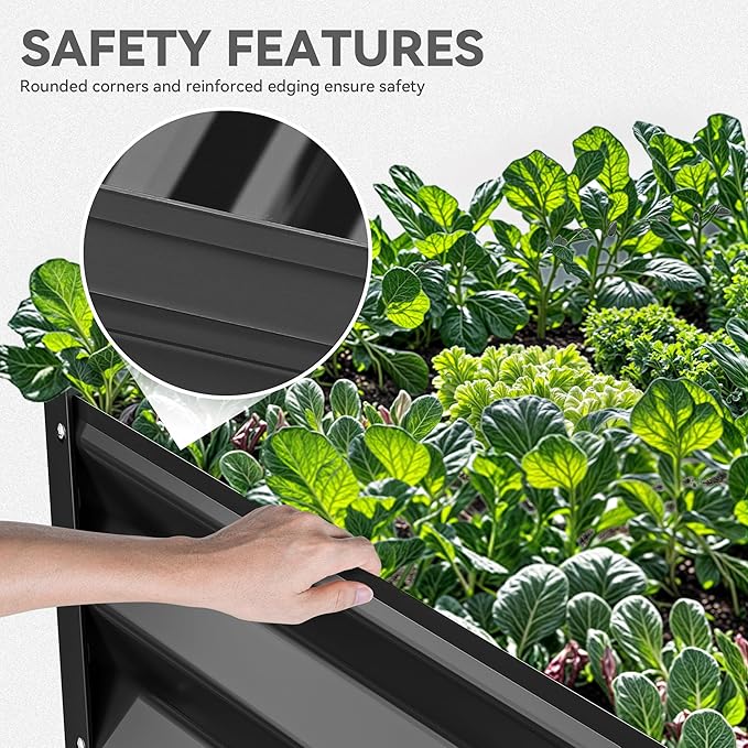 YITAHOME 6x3x1.5 ft Galvanized Raised Garden Bed Kit, Large Metal Planter Box with Gloves & Support Rod, Outdoor Flower Bed for Plants Vegetables, Black