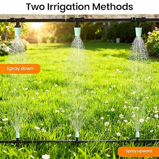 65FT Garden Drip Irrigation Kit - DIY Misting Cooling System with 1/4" Tubing & Adjustable Atomizing Nozzles for Greenhouse, Patio, Raised Beds, Potted Plants