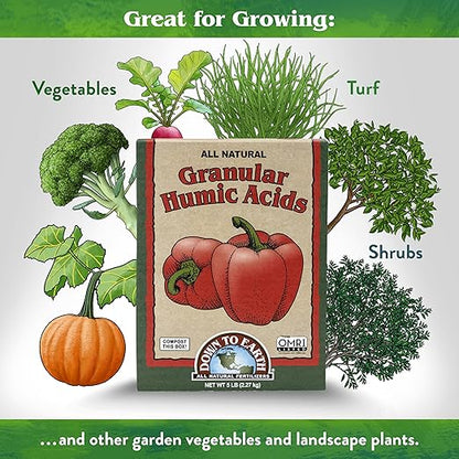 Down To Earth All Natural Fertilizers Organic Granular Humic Acids - Soil Amendment Adds Carbon, Increases Nutrient Uptake, 5 lb