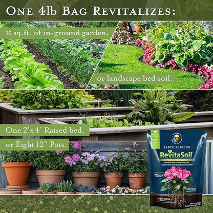 Earth Science RevitaSoil, 4 lb - Organic Soil Revitalizer - Earthworm Castings (Worm Castings) Plus Natural Nutrients & Biology - Grow 3X More, Amendment for Gardens, Potted Plants, Raised Garden Beds